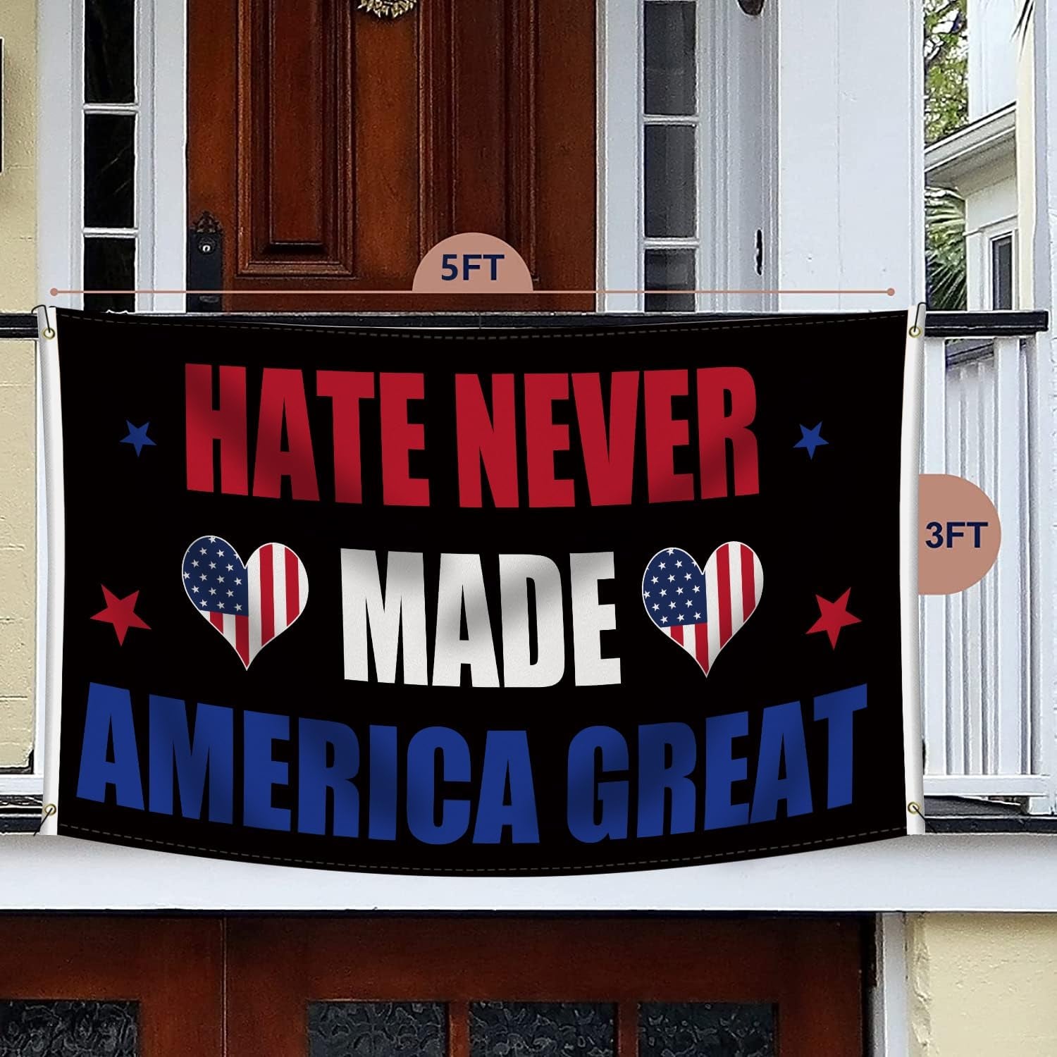 Human Rights Flag Liberal Flag Black Matrix Banner Hate Never Made America Great 3X5 FT Double Sided Democracy Decoration Indoor/Outdoor Decorations