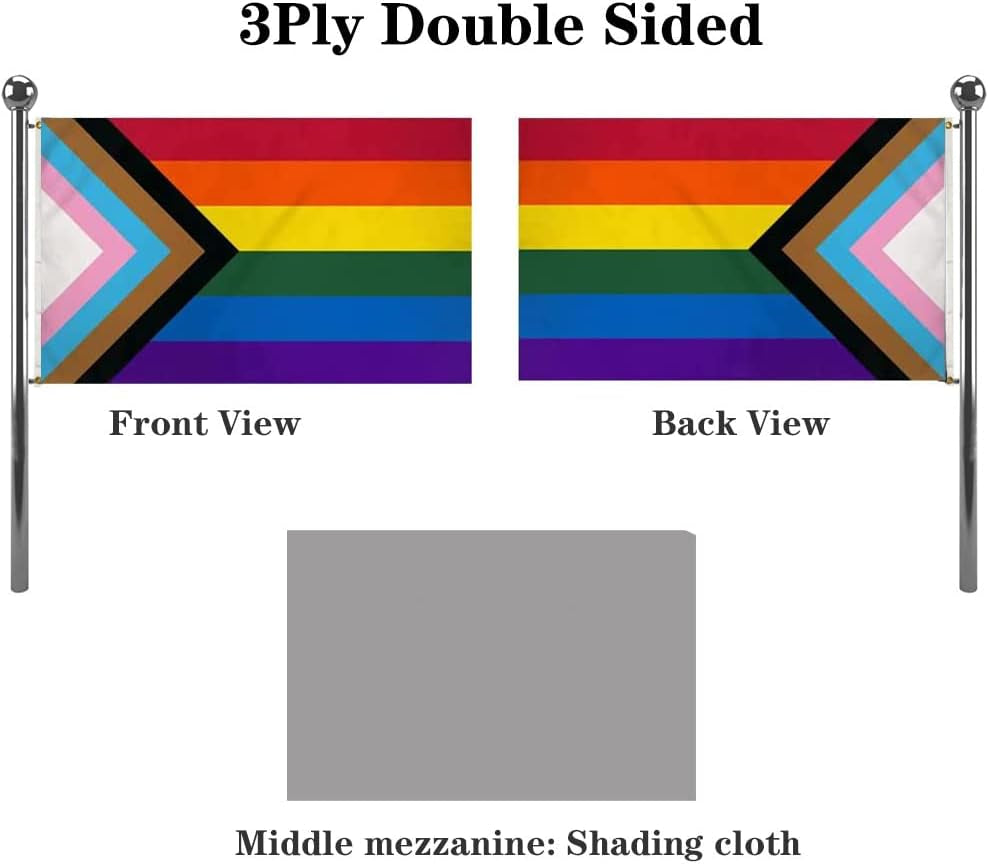 Double Sided Inclusive Progress Pride Rainbow Flag 2X3 Outdoor- Heavy Duty LGBTQ Rainbow Flags Banners with 2 Grommets