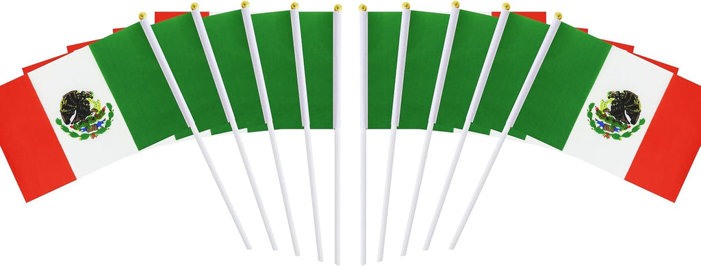 10 Pack Mexico Mexicans Flags on Stick 5X8 Inch,Patriotic Decorations,Classroom Decor,Small Mini Flags on Sticks,Flag Decorations for Party.