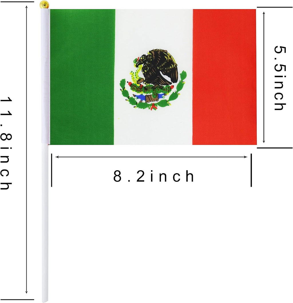 10 Pack Mexico Mexicans Flags on Stick 5X8 Inch,Patriotic Decorations,Classroom Decor,Small Mini Flags on Sticks,Flag Decorations for Party.