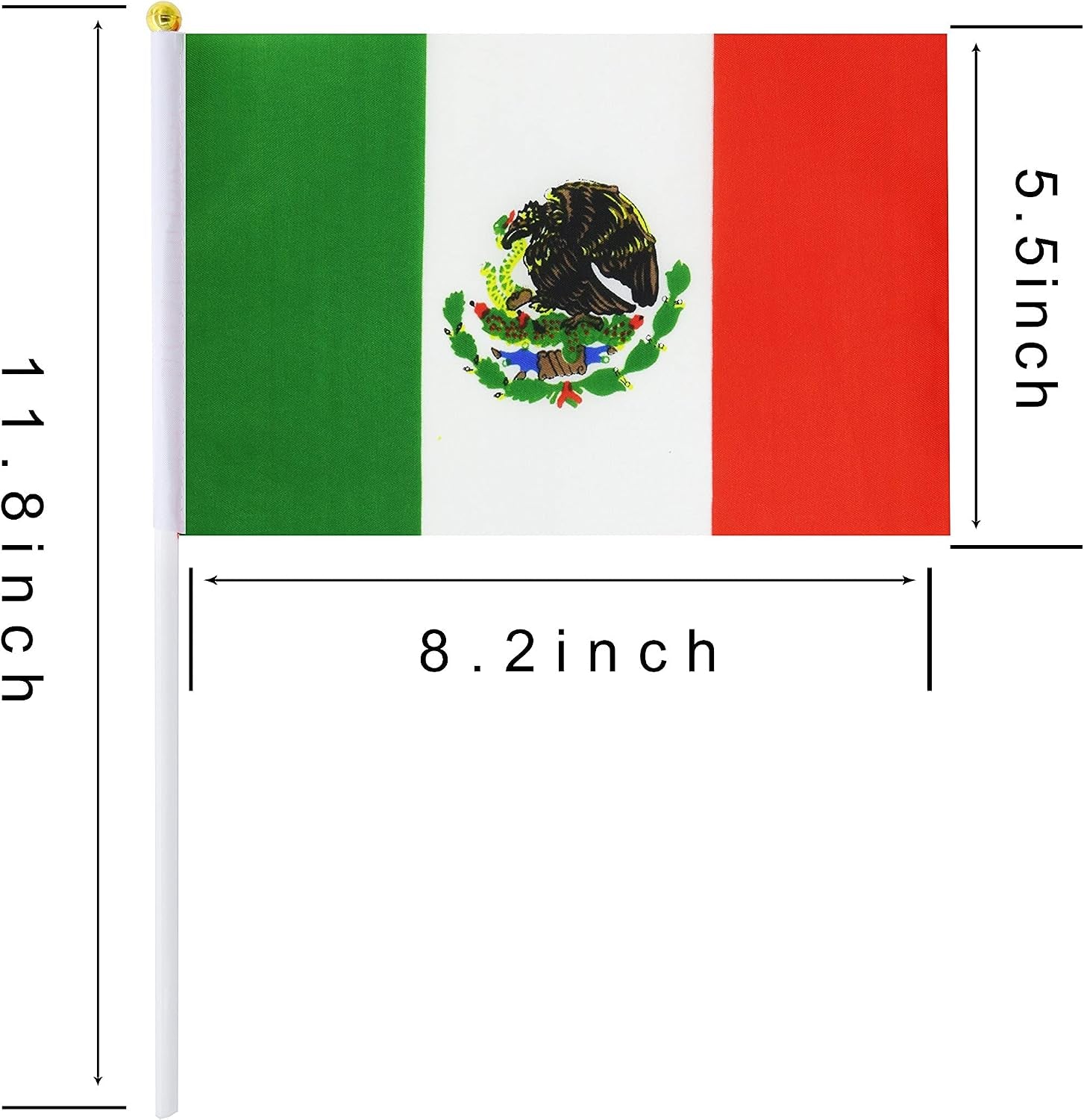 10 Pack Mexico Mexicans Flags on Stick 5X8 Inch,Patriotic Decorations,Classroom Decor,Small Mini Flags on Sticks,Flag Decorations for Party.