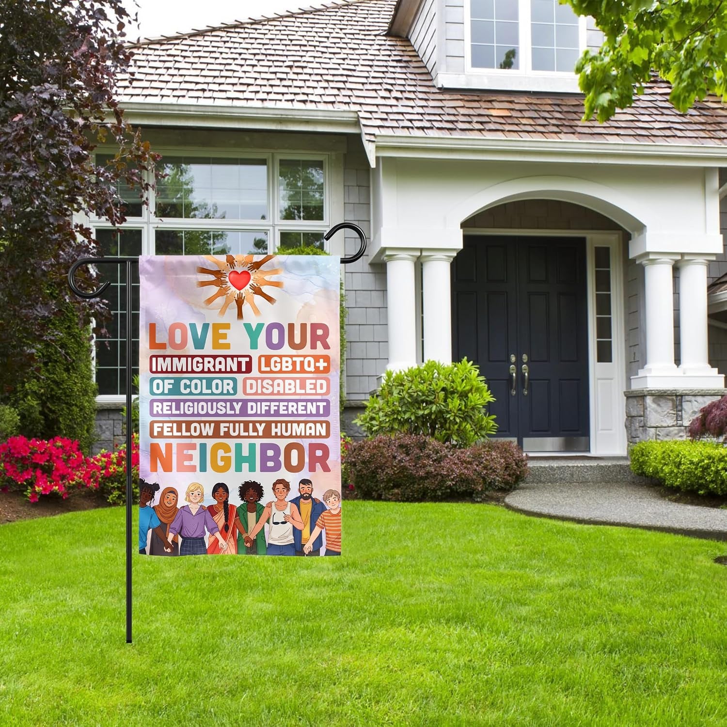 (12"X18") Love Your Neighbor Equality Garden Flag Double Sided, Social Justice Equal Rights Outdoor Decoration Yard Decor, Feminist Human Rights Democrat Gift for Family, Friends (No Flagpole)