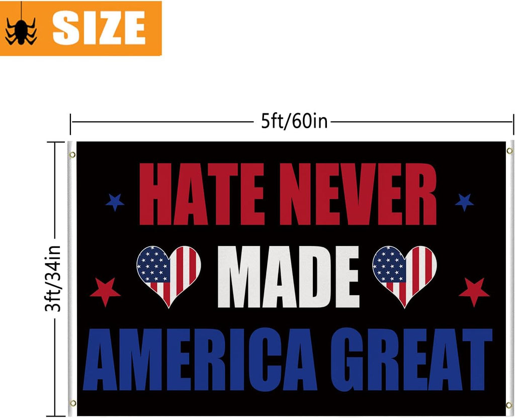 Human Rights Flag Liberal Flag Black Matrix Banner Hate Never Made America Great 3X5 FT Double Sided Democracy Decoration Indoor/Outdoor Decorations