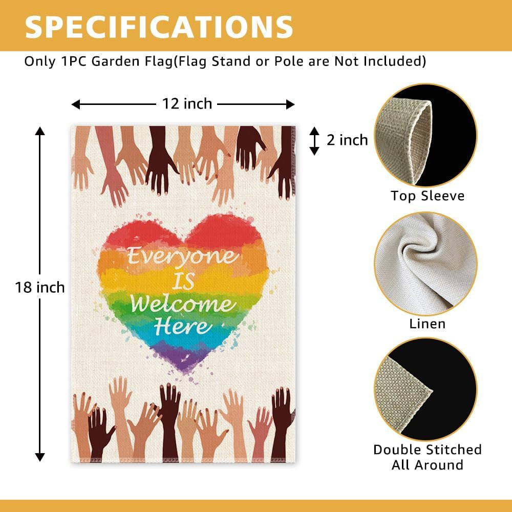 Everyone Is Welcome Here Garden Flag, Rainbow Pride Month Yard Sign