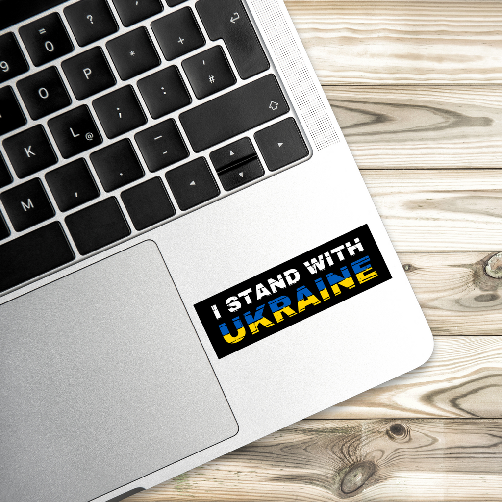 I Stand with Ukraine Sticker | Vinyl | Water-Resistant | 3"x1" | Pro-Ukraine | Support Ukraine | Anti-War | Political Activism Sticker