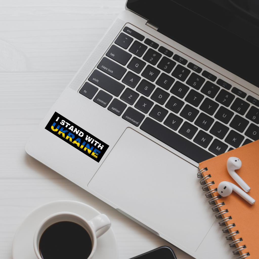 I Stand with Ukraine Sticker | Vinyl | Water-Resistant | 3"x1" | Pro-Ukraine | Support Ukraine | Anti-War | Political Activism Sticker