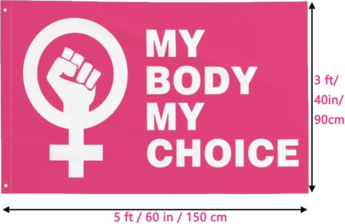 My Body My Choice Flag 3X5 Pro Choice Womens Rights Flag Don'T Tread My Uterus Garden Yard Flag - Indoor Outdoor Home Decor Banner with 2 Brass Grommets - Black
