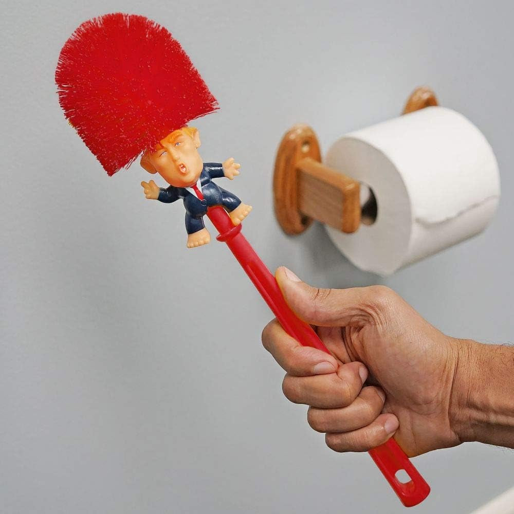 Donald Trump Toilet Bowl Brush Make Toilets Clean Again Holder - Perfect Elephant Novelty Gag Political Gift, Red