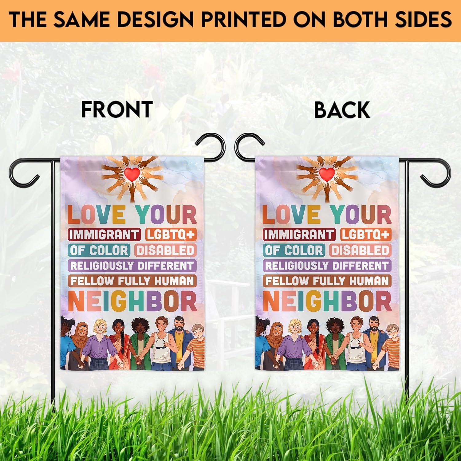 (12"X18") Love Your Neighbor Equality Garden Flag Double Sided, Social Justice Equal Rights Outdoor Decoration Yard Decor, Feminist Human Rights Democrat Gift for Family, Friends (No Flagpole)