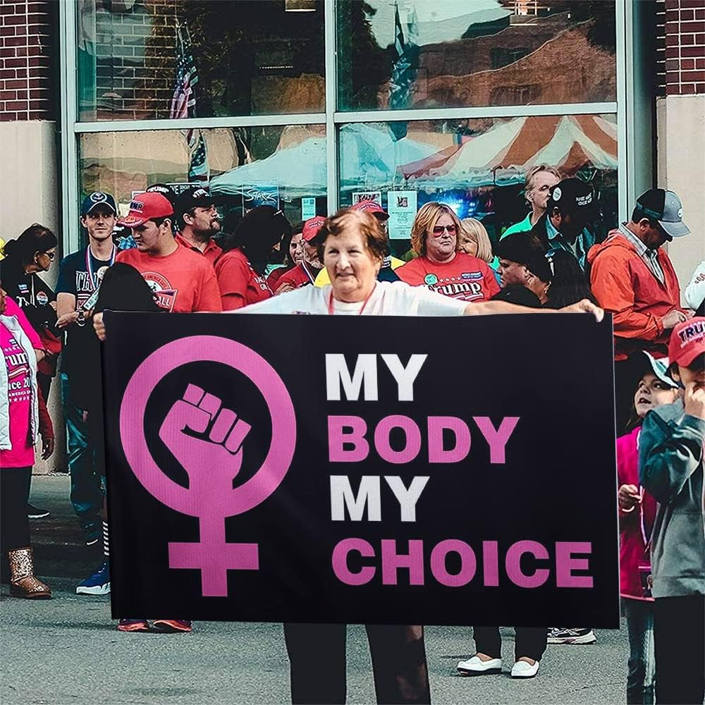 My Body My Choice Flag 3X5 Pro Choice Womens Rights Flag Don'T Tread My Uterus Garden Yard Flag - Indoor Outdoor Home Decor Banner with 2 Brass Grommets - Black