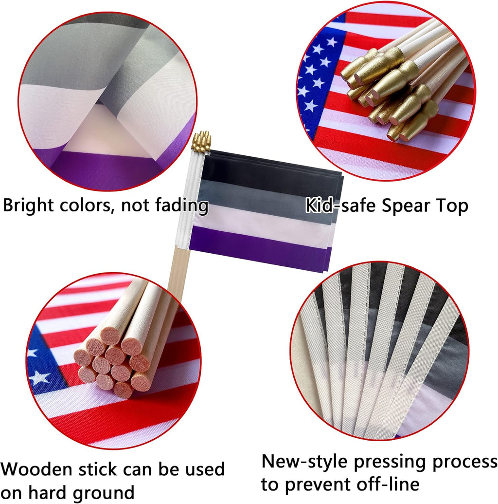 Asexual Pride Stick Flag Small Mini Hand Held LGBT Flags,5X8 Inch,12 Pack