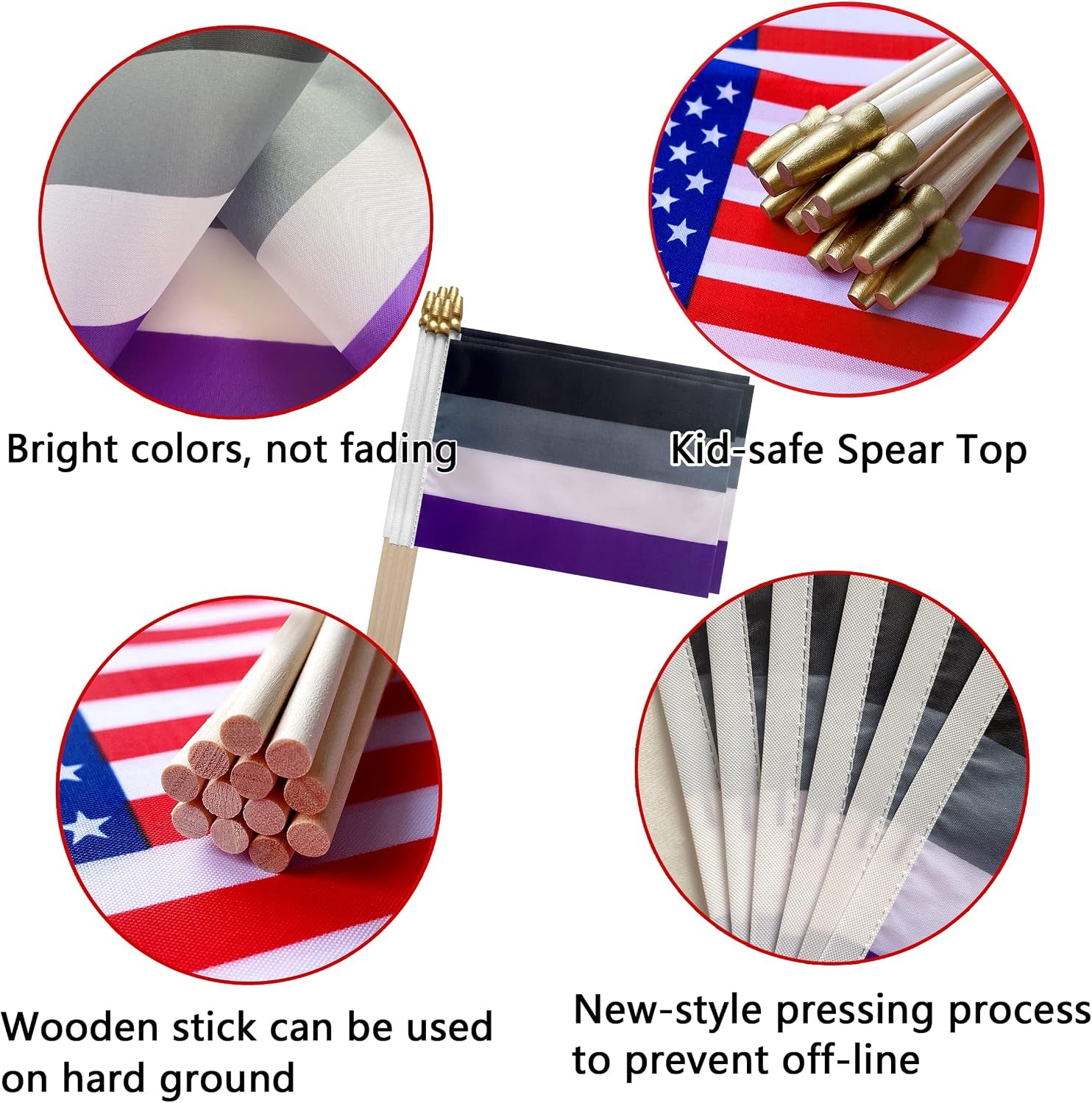 Asexual Pride Stick Flag Small Mini Hand Held LGBT Flags,5X8 Inch,12 Pack