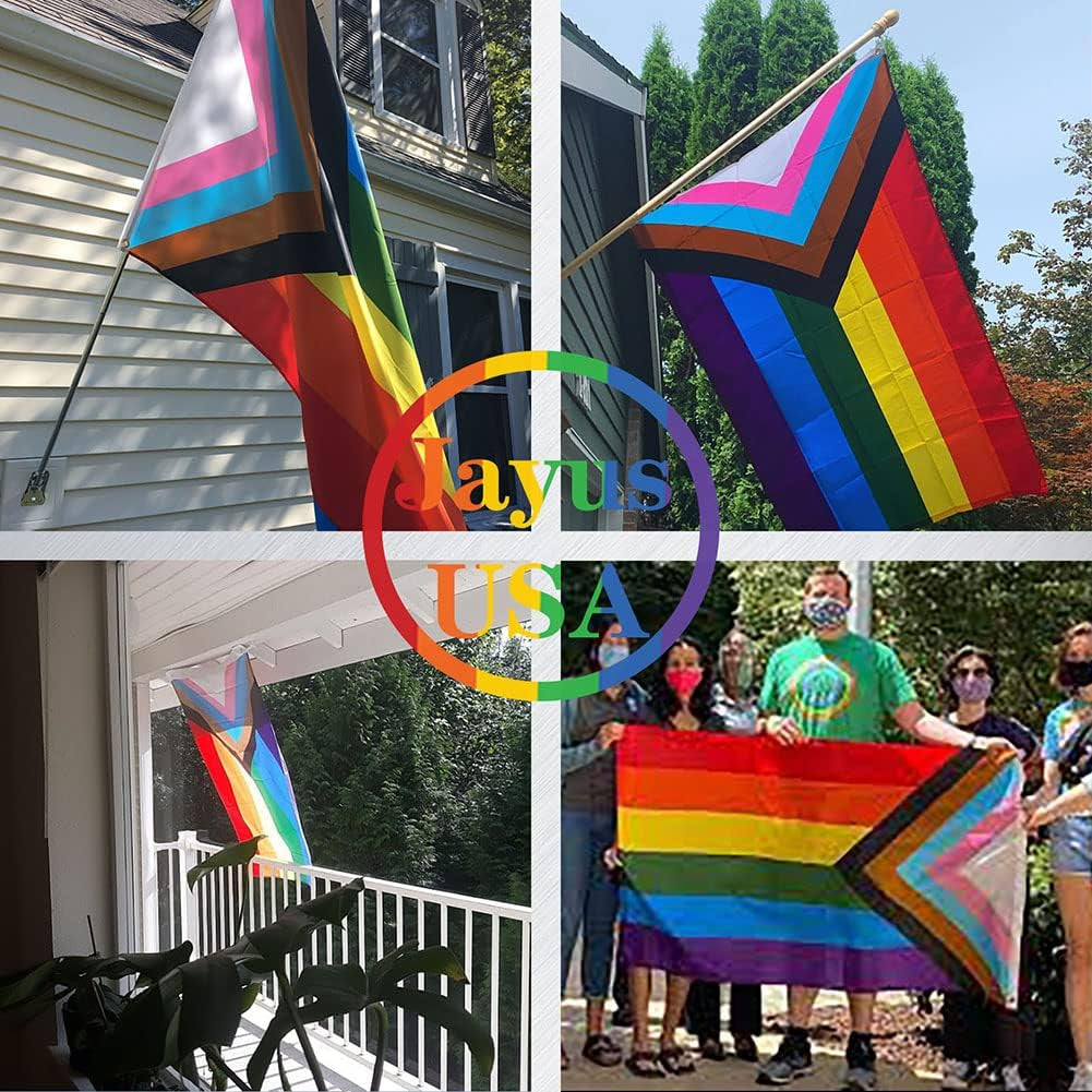 Double Sided Inclusive Progress Pride Rainbow Flag 2X3 Outdoor- Heavy Duty LGBTQ Rainbow Flags Banners with 2 Grommets