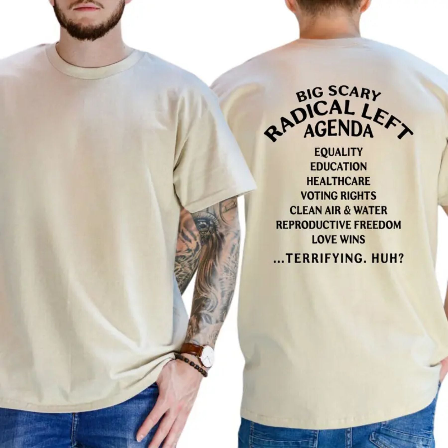 "Big Scary Radical Left Agenda" T-Shirt – Funny Political Satire Graphic Tee, Unisex Cotton Shirt