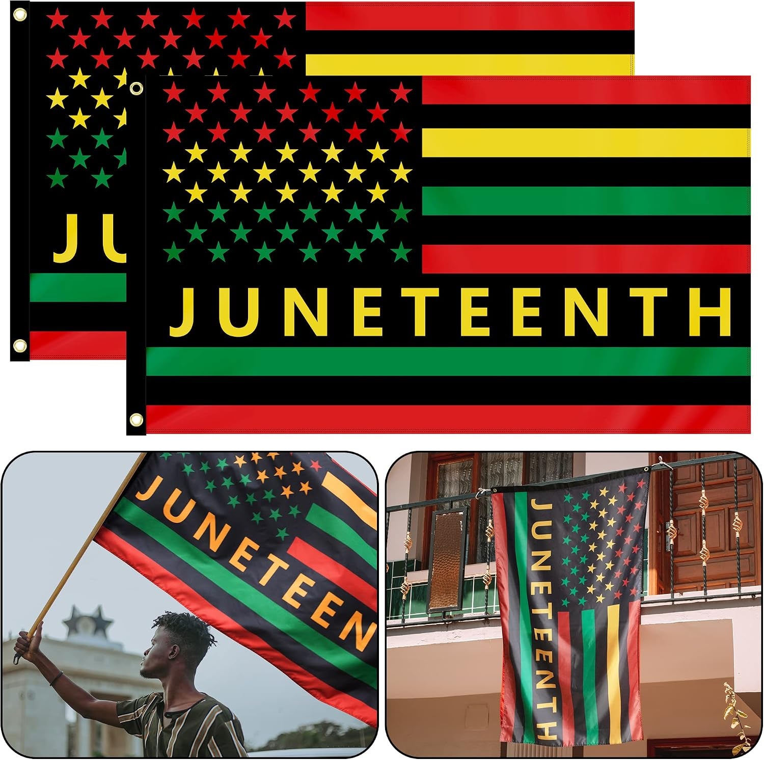 2-Pack Juneteenth Flags - 3X5 Ft African American Flag Black Pride Flag Banner for African Freedom Pride Outdoor Indoor Farmhouse Decor (B)