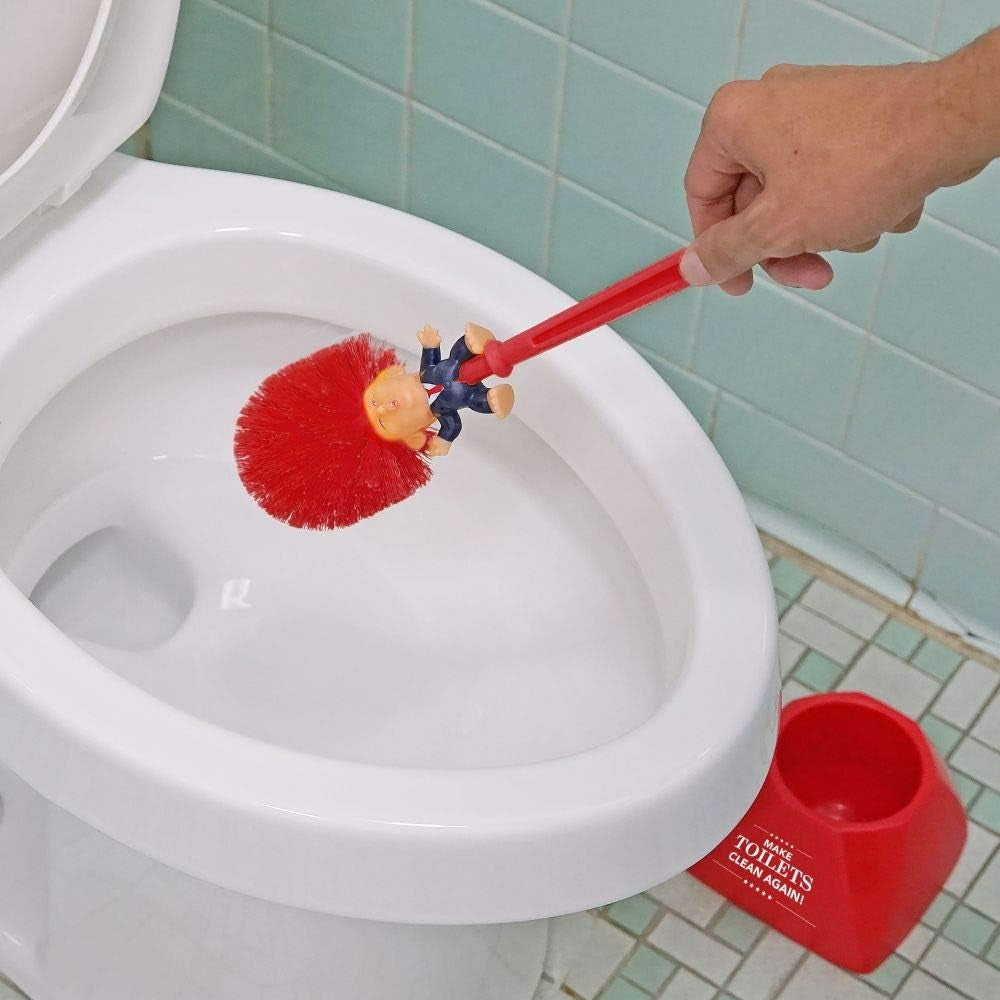 Donald Trump Toilet Bowl Brush Make Toilets Clean Again Holder - Perfect Elephant Novelty Gag Political Gift, Red