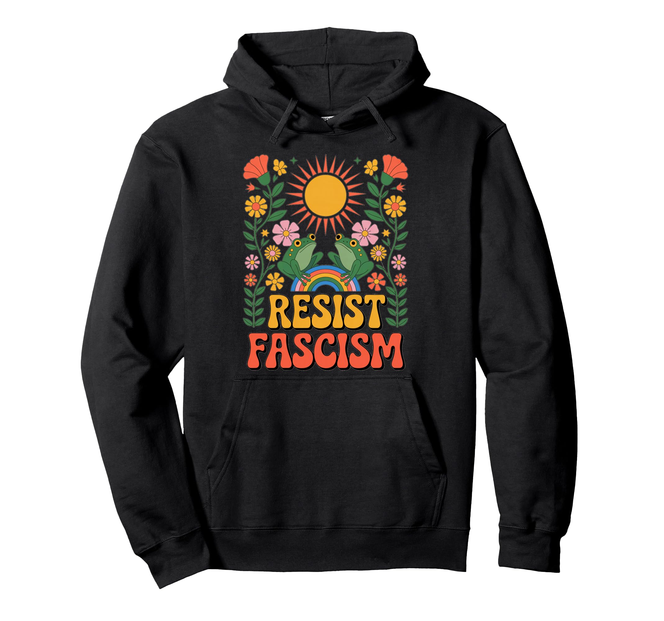 Frog Resist Fascism Groovy Rainbow No Hoodie - Custom Art Print for Adults