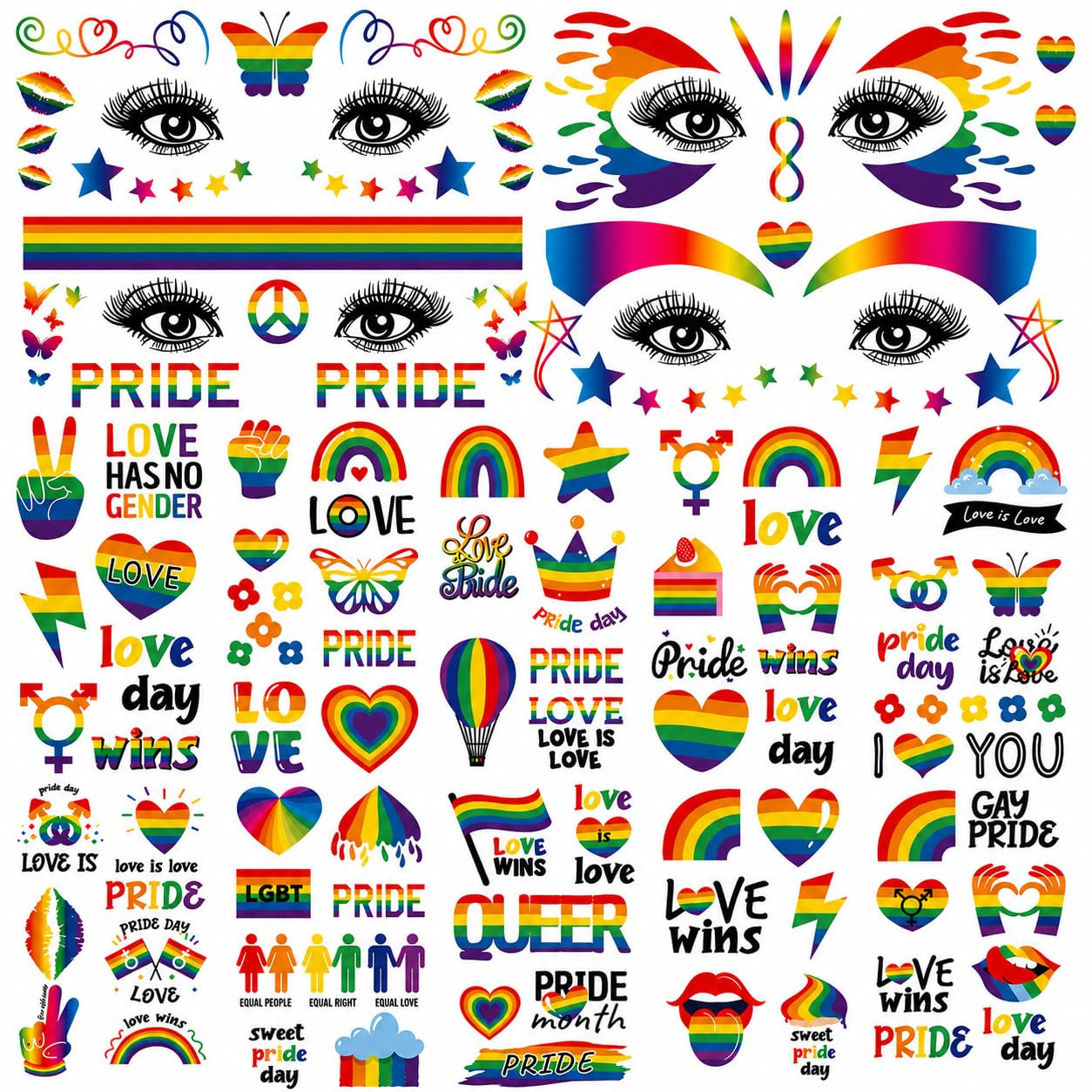 128+PCS Pride Temporary Tattoos Bulk Pack, LGBTQ Rainbow Tattoo Stickers for Pride Parade Party Favors, Waterproof Fake Tattoos for Adults Pride Decorations Supplies