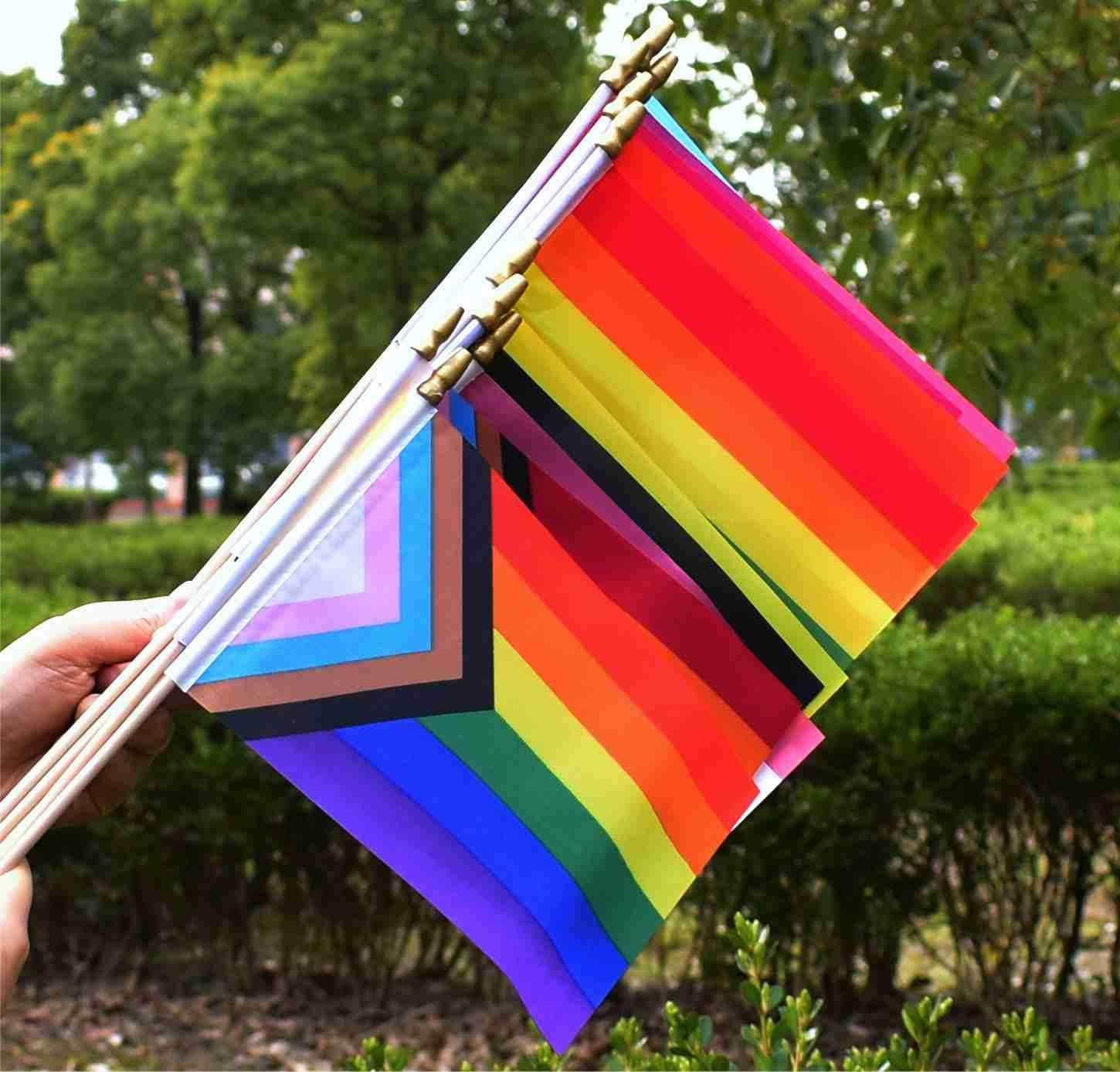 Pride Rainbow Small Stick Flag All Mini Hand Held LGBTQ Flags,20 Pack,5X8 Inch
