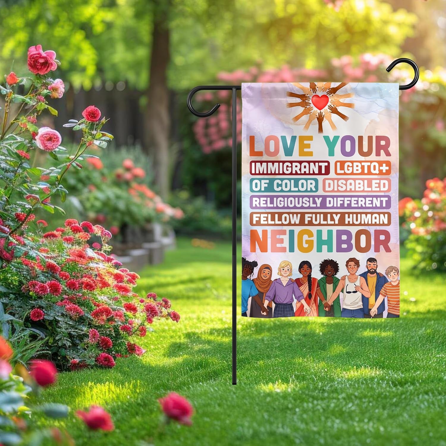 (12"X18") Love Your Neighbor Equality Garden Flag Double Sided, Social Justice Equal Rights Outdoor Decoration Yard Decor, Feminist Human Rights Democrat Gift for Family, Friends (No Flagpole)