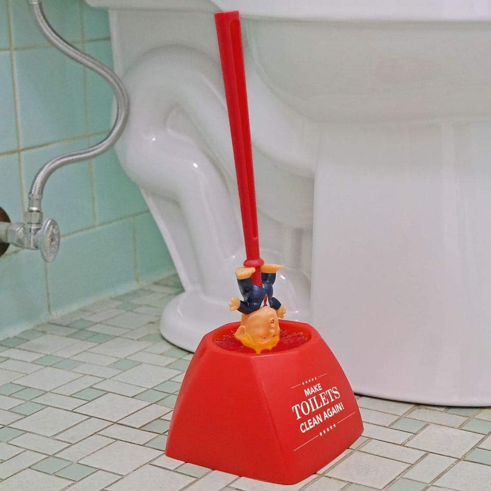 Donald Trump Toilet Bowl Brush Make Toilets Clean Again Holder - Perfect Elephant Novelty Gag Political Gift, Red