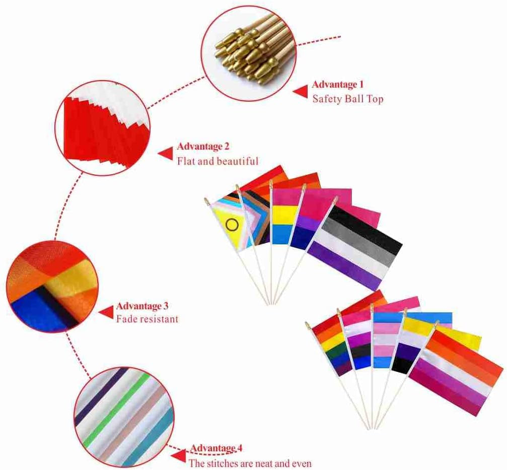 Pride Rainbow Small Stick Flag All Mini Hand Held LGBTQ Flags,20 Pack,5X8 Inch