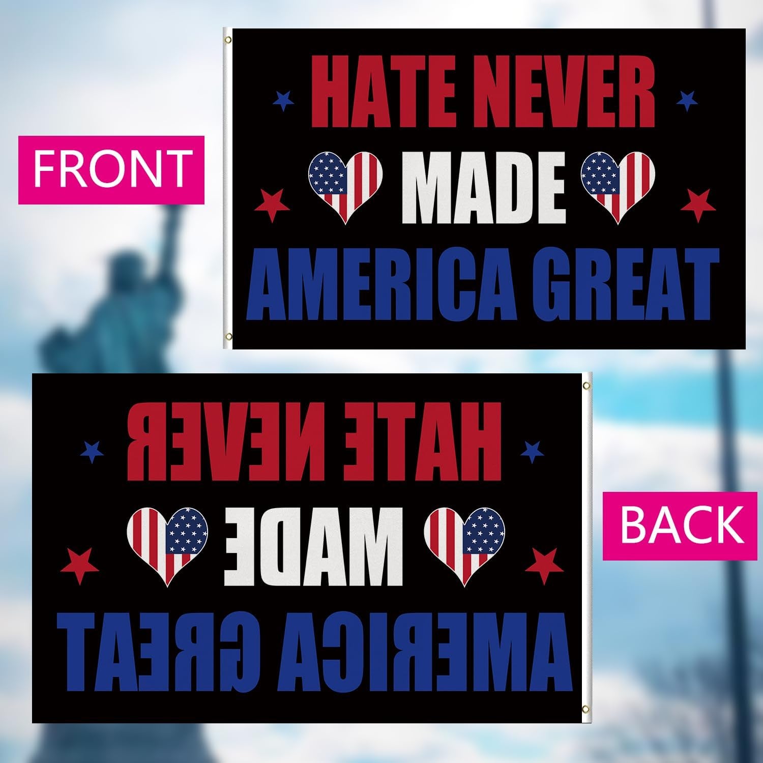 Human Rights Flag Liberal Flag Black Matrix Banner Hate Never Made America Great 3X5 FT Double Sided Democracy Decoration Indoor/Outdoor Decorations