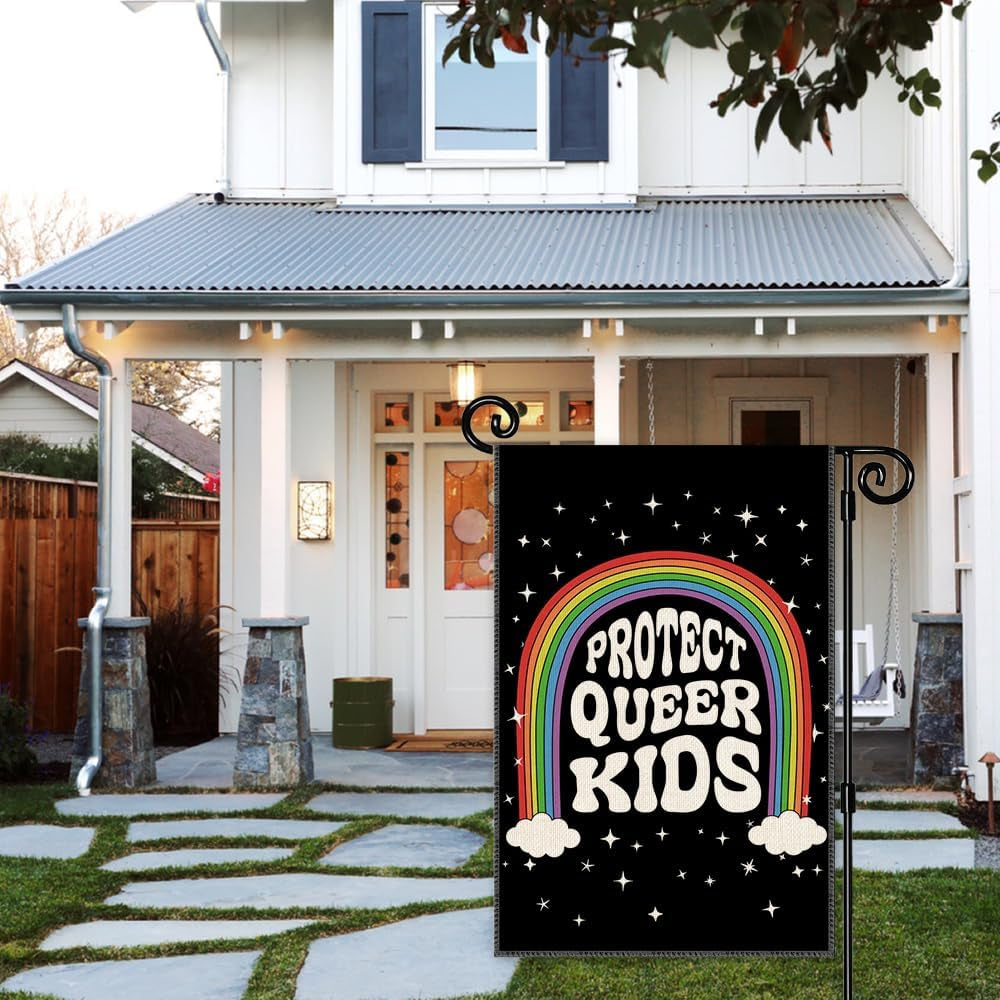 Protect Queer Kids Garden Flag for Outdoor, Pride Trans Rights Sign