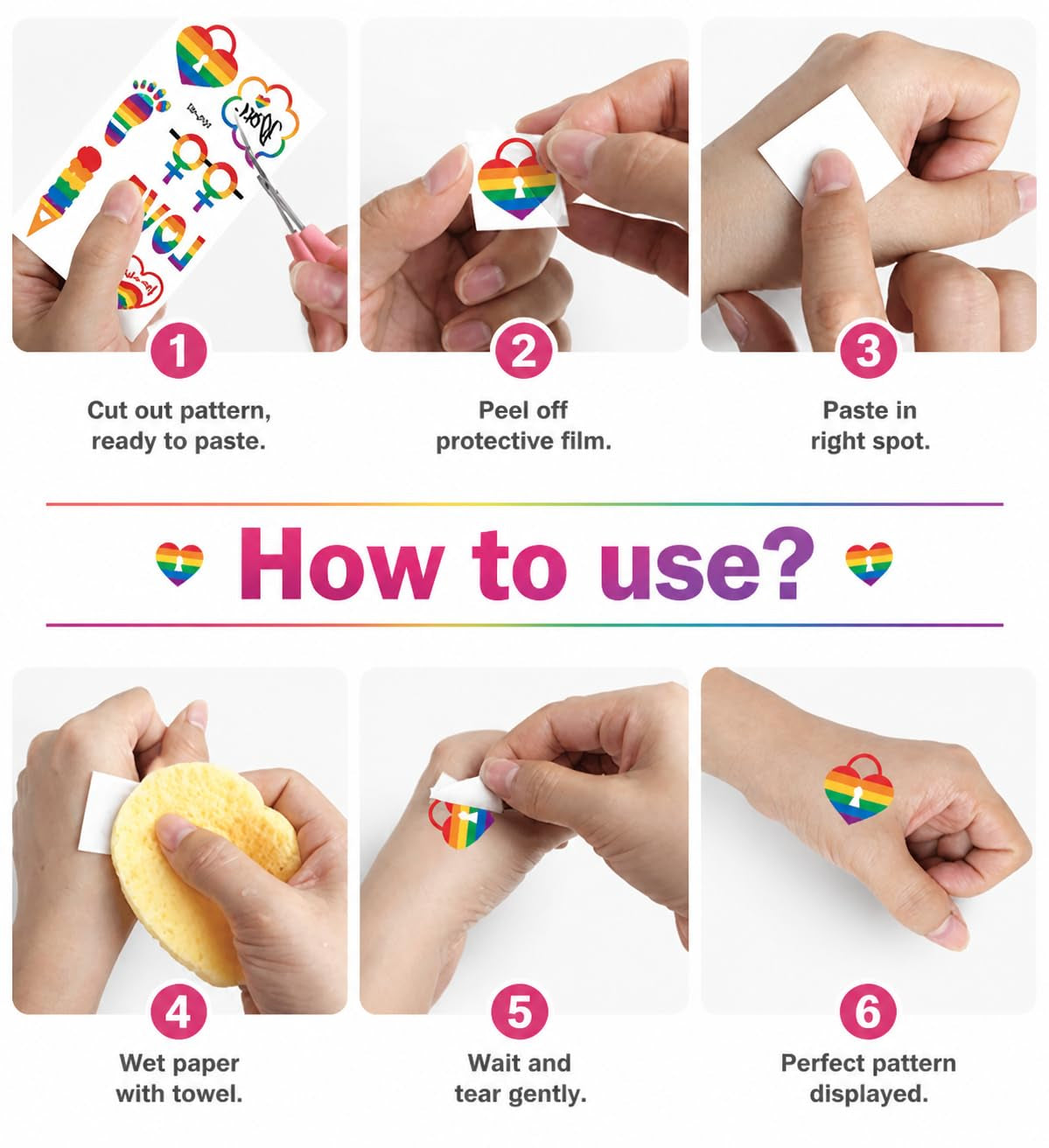 128+PCS Pride Temporary Tattoos Bulk Pack, LGBTQ Rainbow Tattoo Stickers for Pride Parade Party Favors, Waterproof Fake Tattoos for Adults Pride Decorations Supplies