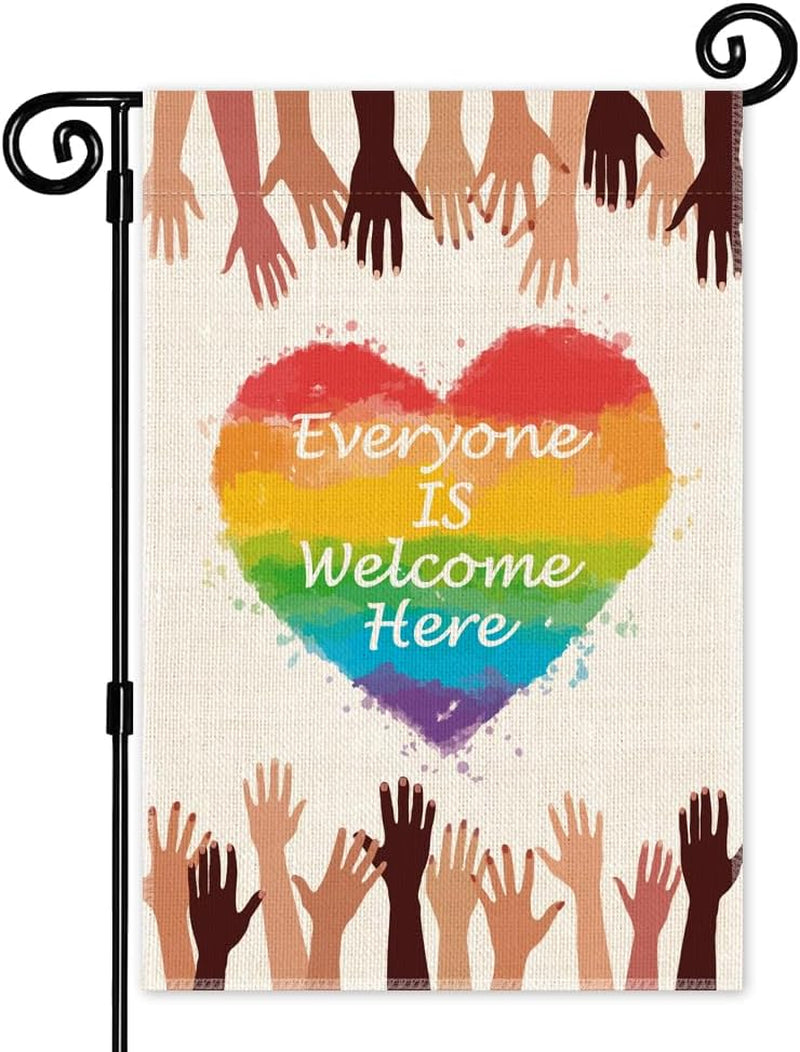 Everyone Is Welcome Here Garden Flag, Rainbow Pride Month Yard Sign