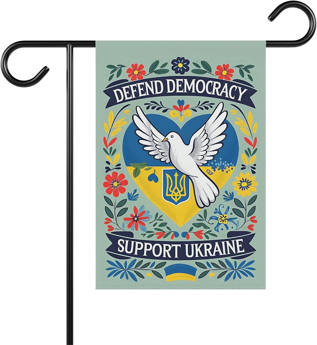Defend Democracy Support Ukraine Garden Flag - anti Donald Tru Puti*N Flag - Ukrainian Solidarity Sign - Liberal Leftist - Ideas Outdoor Decoration and Garden Terraces - Outdoor Yard Banner