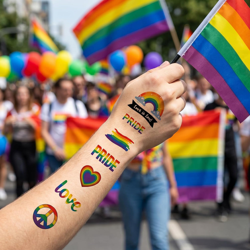 128+PCS Pride Temporary Tattoos Bulk Pack, LGBTQ Rainbow Tattoo Stickers for Pride Parade Party Favors, Waterproof Fake Tattoos for Adults Pride Decorations Supplies