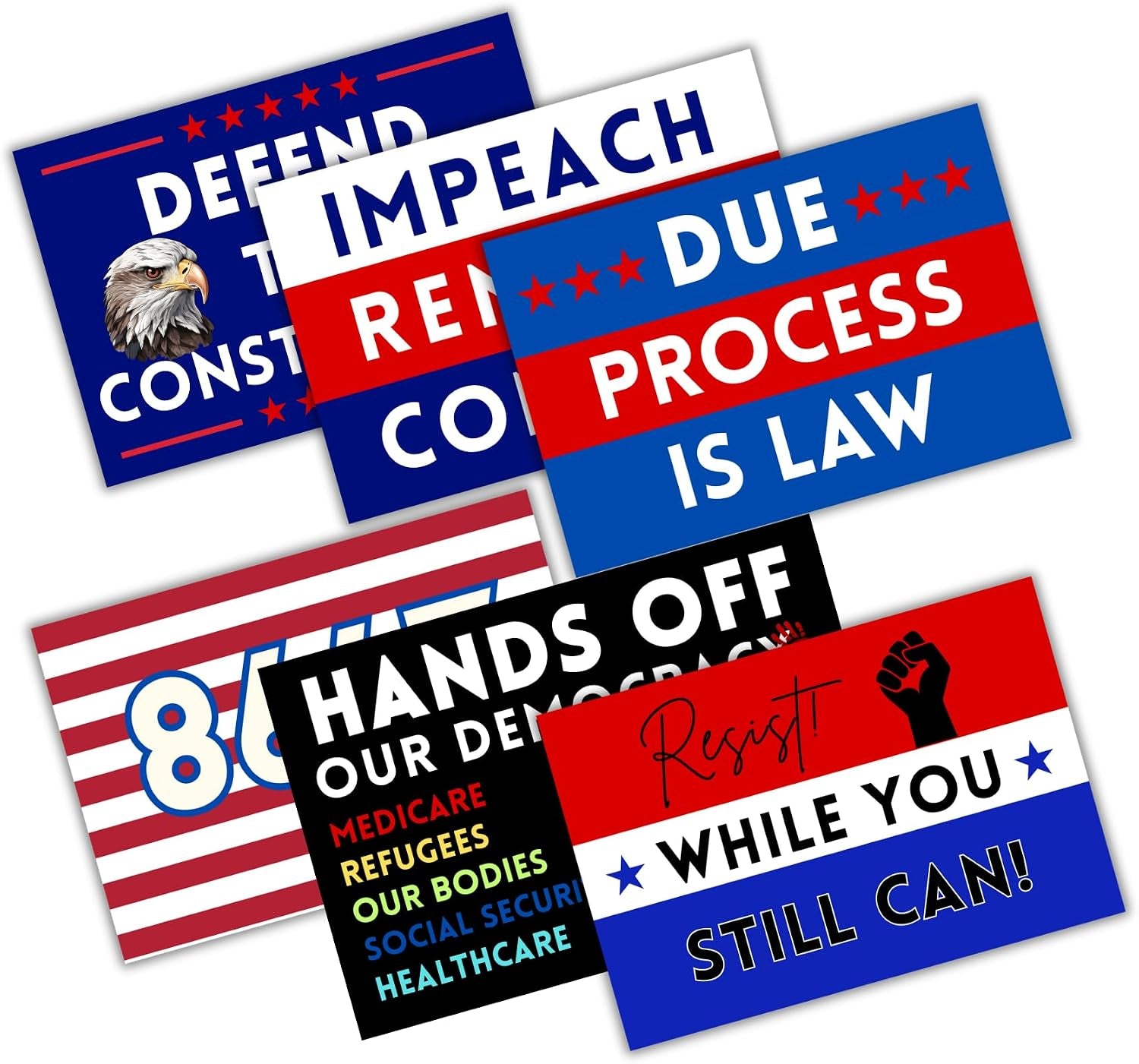 Protest Signs anti Trump to Carry at Rallies 6Pk 12X18” 8647 Resist Hands off Due Process Is Law Defend Constitution Impeach Remove Convict