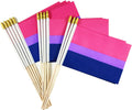 Bisexual Bi Pride Stick Flag Small Mini Hand Held LGBT Flags - Solid Wooden Pole and Spear Top,12 Pack, 5X8 Inches