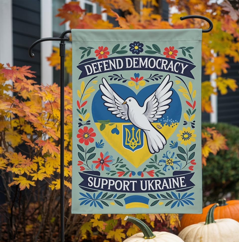 Defend Democracy Support Ukraine Garden Flag - anti Donald Tru Puti*N Flag - Ukrainian Solidarity Sign - Liberal Leftist - Ideas Outdoor Decoration and Garden Terraces - Outdoor Yard Banner
