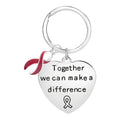 “Together We Can Make a Difference” Heart Key Chain – Burgundy Ribbon Charm
