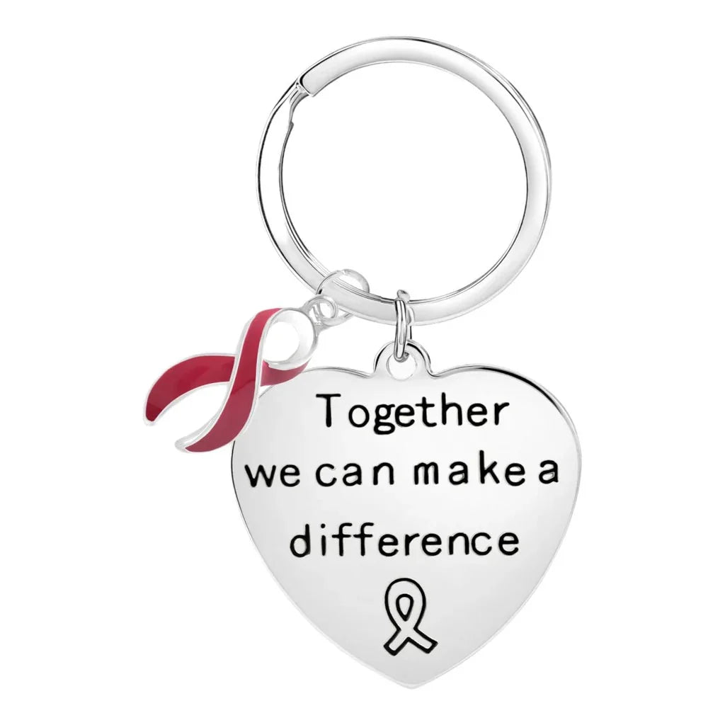 “Together We Can Make a Difference” Heart Key Chain – Burgundy Ribbon Charm